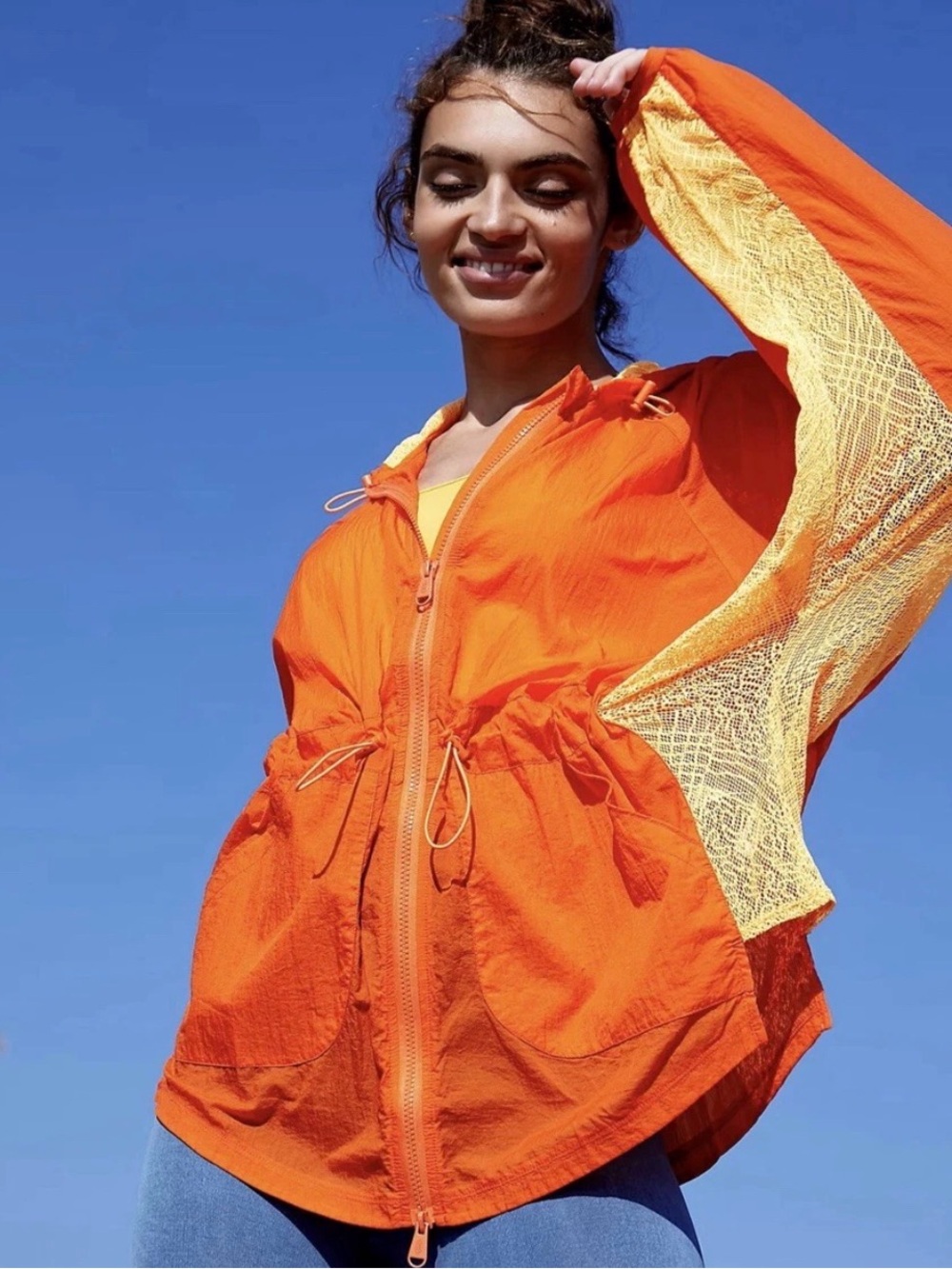 Free People FP Movement One More Mile Jacket XS Orange Lace Mesh Hooded